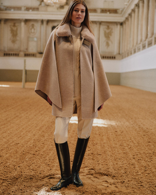 N.Peal Women's Rex Collar Cape Taupe Brown