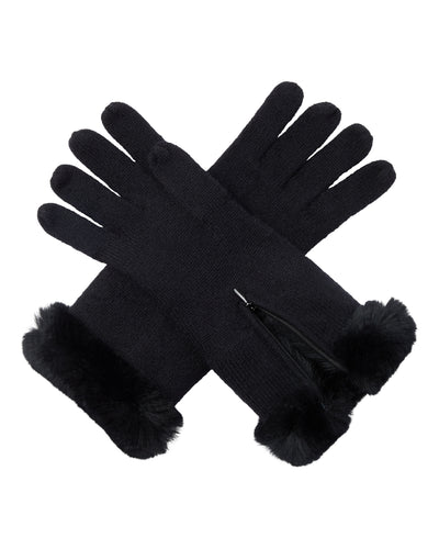 N.Peal Women's Fur Trim Cashmere Gloves Black