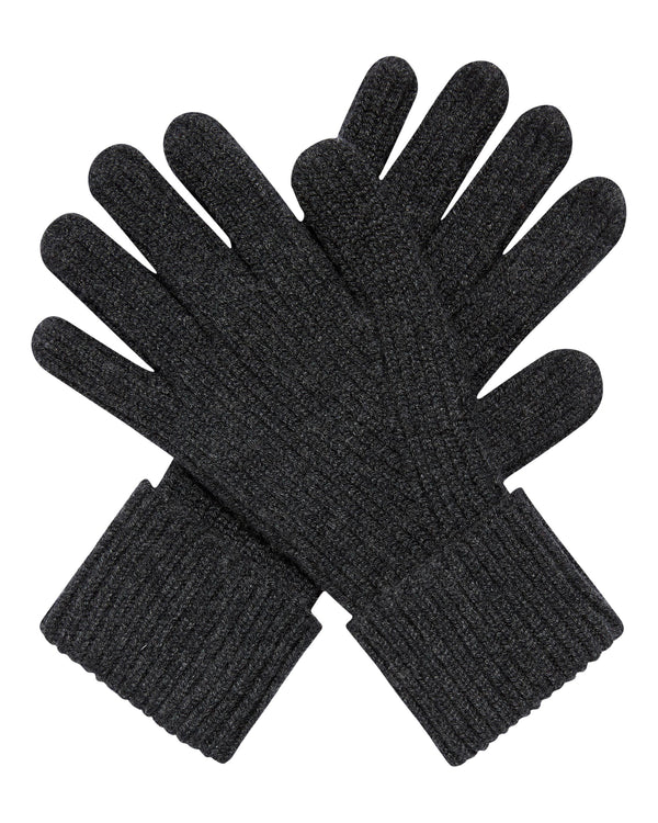 N.Peal Men's Ribbed Cashmere Gloves Dark Charcoal Grey