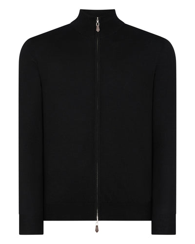 N.Peal Men's Hyde Fine Gauge Cashmere Full Zip Jumper Black