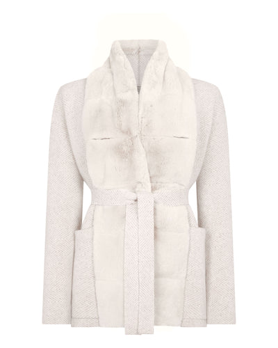 N.Peal Women's Herringbone Cashmere Jacket With Fur Trim New Ivory White