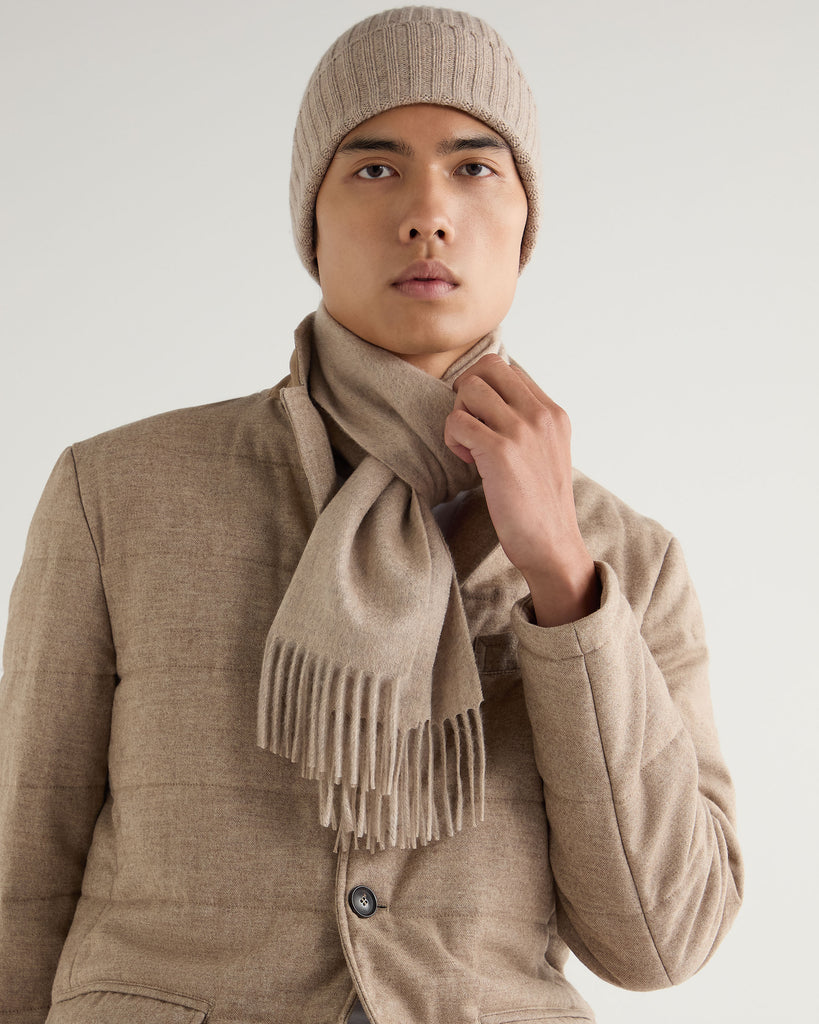Unisex Woven Cashmere Scarf Oatmeal Brown | N.Peal
