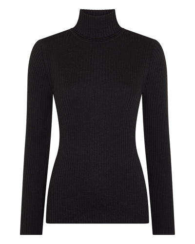N.Peal Women's Superfine Cashmere Ribbed Roll Neck Jumper Black