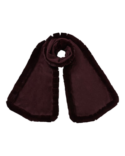 N.Peal Women's Meribel Woven Fur Trim Scarf Claret Red