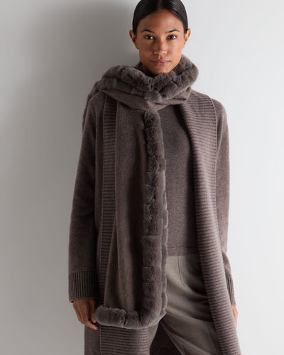 N.Peal Women's Meribel Woven Fur Trim Scarf Otter Brown