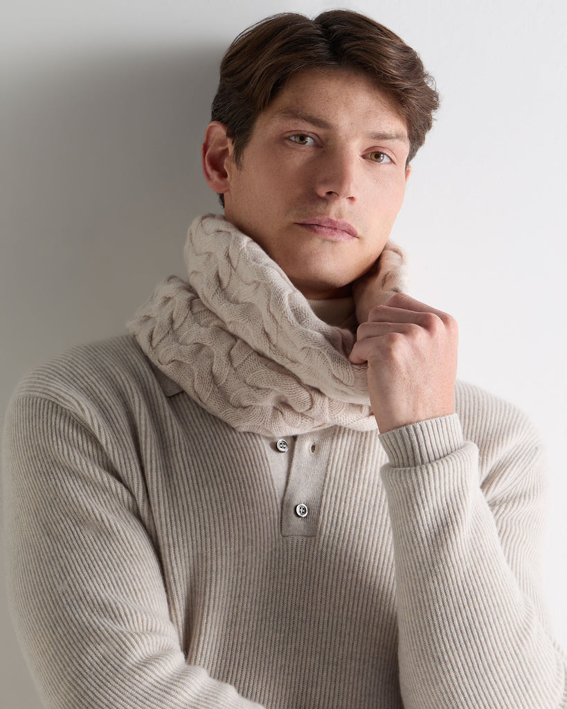 Unisex Cable Cashmere Snood Ecru White | N.Peal