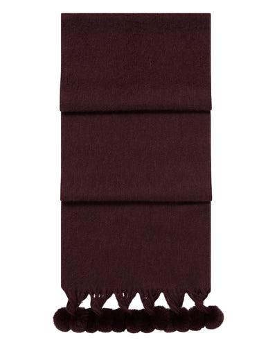 N.Peal Women's Davos Fur Bobble Cashmere Scarf Claret Red