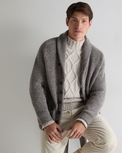 N.Peal Men's Kensington Cashmere Cardigan Soft Truffle Brown Marl