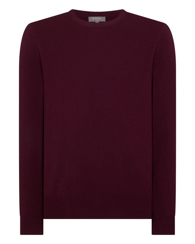 Men's Oxford Round Neck Cashmere Jumper Bordeaux Red