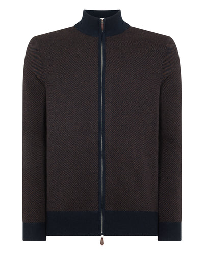 N.Peal Men's Knightsbridge Full Zip Cashmere Jumper Chocolate Brown