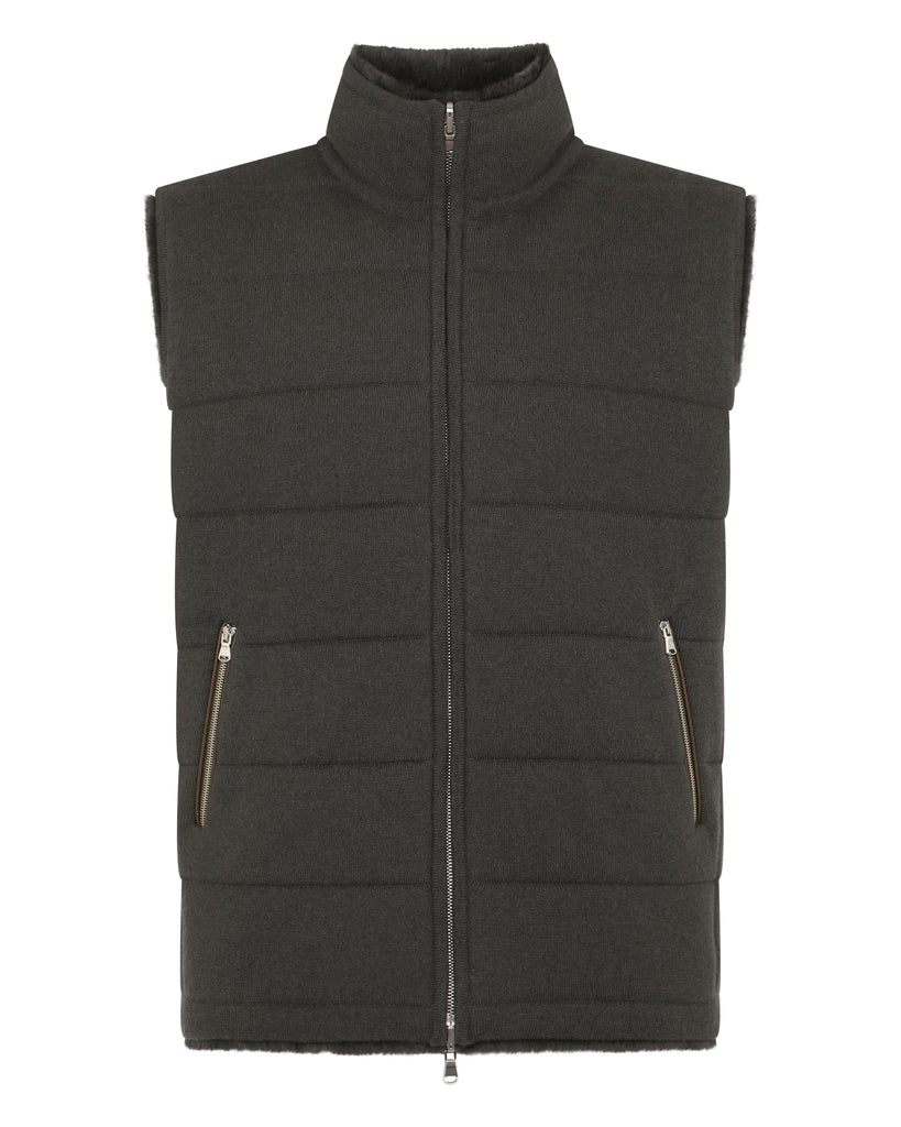 Men's Fur Lined Gilet Arabica Khaki Green | N.Peal
