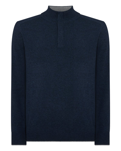 N.Peal Men's Half Button Cashmere Jumper Indigo Blue