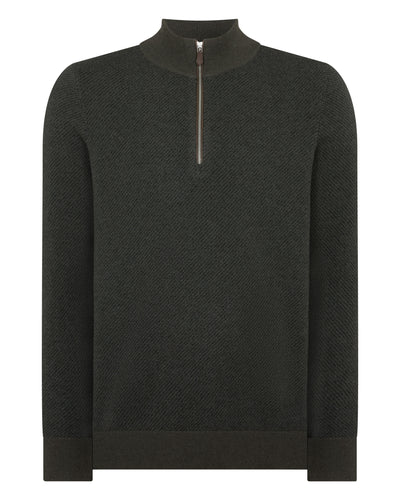 N.Peal Men's Temple Jacquard Half Zip Cashmere Jumper Arabica Khaki Green