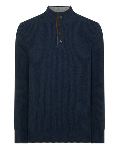 N.Peal Men's Beauchamp Half Button Cashmere Jumper Indigo Blue