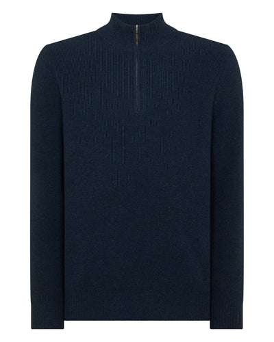 N.Peal Men's Ribbed Half Zip Cashmere Jumper Indigo Blue