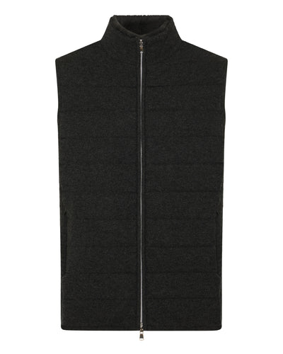 N.Peal Men's Padded Fur Trim Cashmere Gilet Deep Charcoal Grey