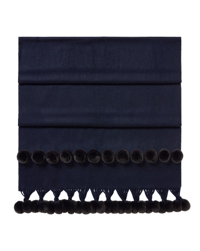 N.Peal Women's Davos Fur Bobble Woven Shawl Navy Blue