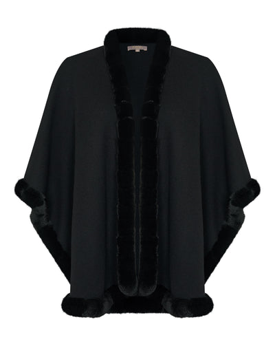 N.Peal Women's Ayla Fur Trim Cashmere Cape Black