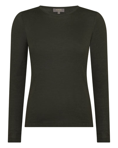 N.Peal Women's Eden Superfine Cashmere Round Neck Top Arabica Khaki Green