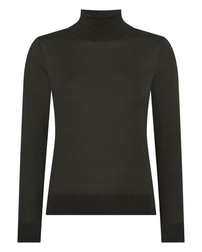 N.Peal Women's Margot Superfine Cashmere Roll Neck Jumper Arabica Khaki Green