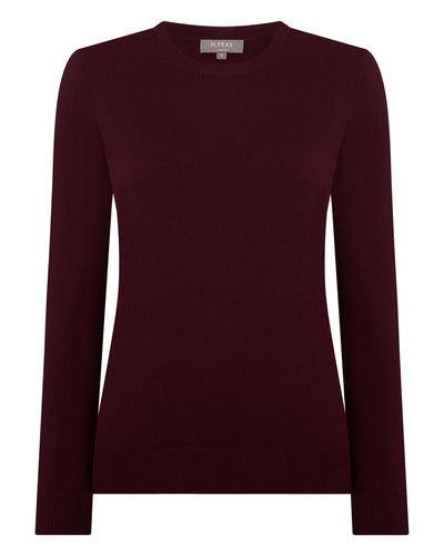 N.Peal Women's Evie Classic Round Neck Cashmere Jumper Bordeaux Red