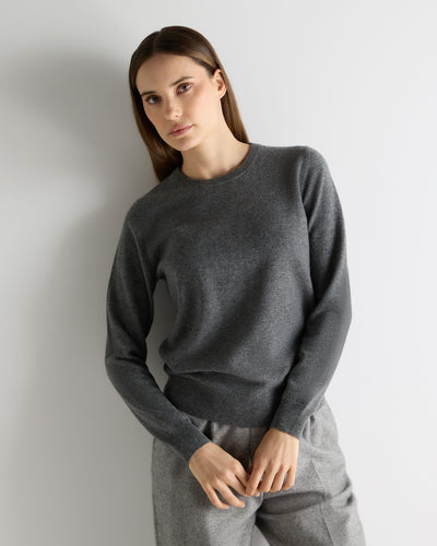 N.Peal Women's Evie Classic Round Neck Cashmere Jumper Elephant Grey