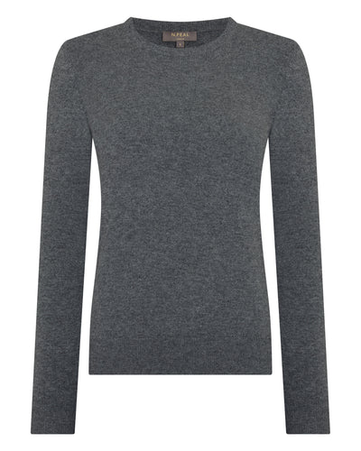 N.Peal Women's Evie Classic Round Neck Cashmere Jumper Elephant Grey
