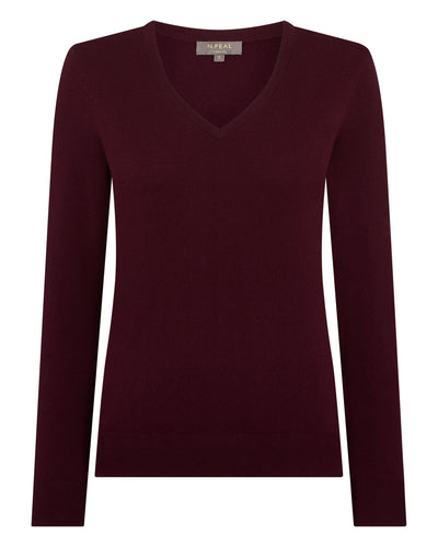 N.Peal Women's Phoebe V Neck Cashmere Jumper Bordeaux Red