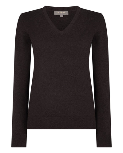 N.Peal Women's Phoebe V Neck Cashmere Jumper Chocolate Brown