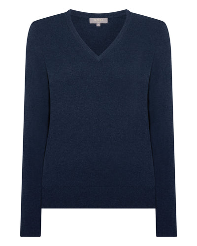 N.Peal Women's Phoebe V Neck Cashmere Jumper Indigo Blue