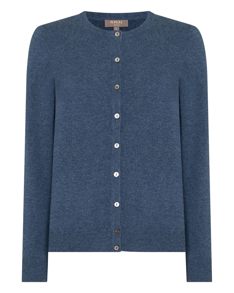 Women's Round Neck Cashmere Cardigan Light Denim Blue | N.Peal