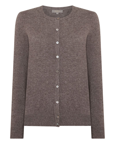 N.Peal Women's Olivia Round Neck Cashmere Cardigan Otter Brown