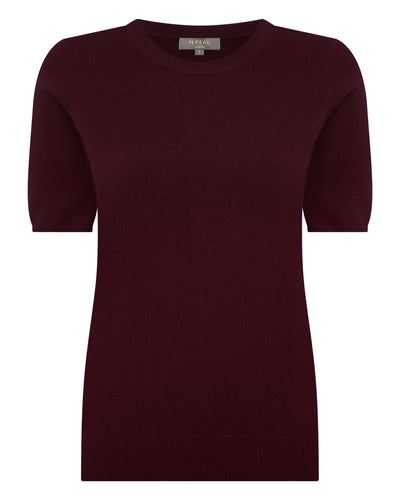 N.Peal Women's Milly Classic Cashmere T-Shirt Bordeaux Red