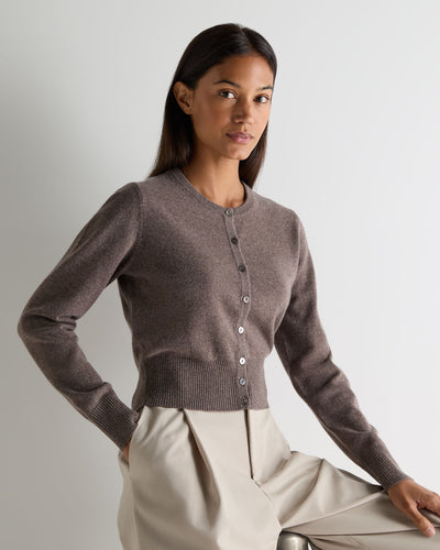 N.Peal Women's Ivy Cropped Cashmere Cardigan Otter Brown