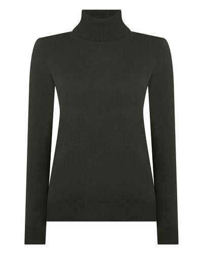 N.Peal Women's Luna Roll Neck Cashmere Jumper Arabica Khaki Green