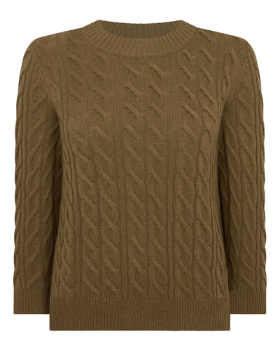 N.Peal Women's Emilia Cable Round Neck Cashmere Jumper Cinnamon Brown