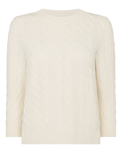 N.Peal Women's Round Neck Cable Cashmere Jumper New Ivory White