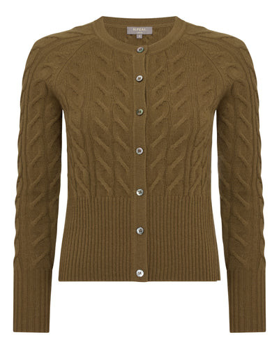 N.Peal Women's Myla Cable Cashmere Cardigan Cinnamon Brown