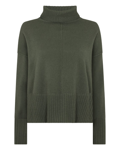 N.Peal Women's Mollie Metal Roll Neck Cashmere Jumper Army Green