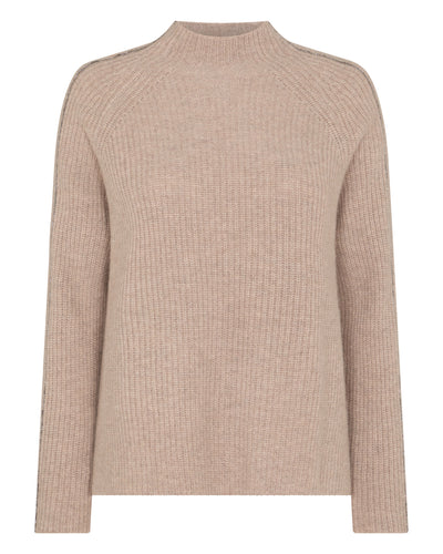 N.Peal Women's Metal Funnel Neck Cashmere Jumper Oatmeal Brown