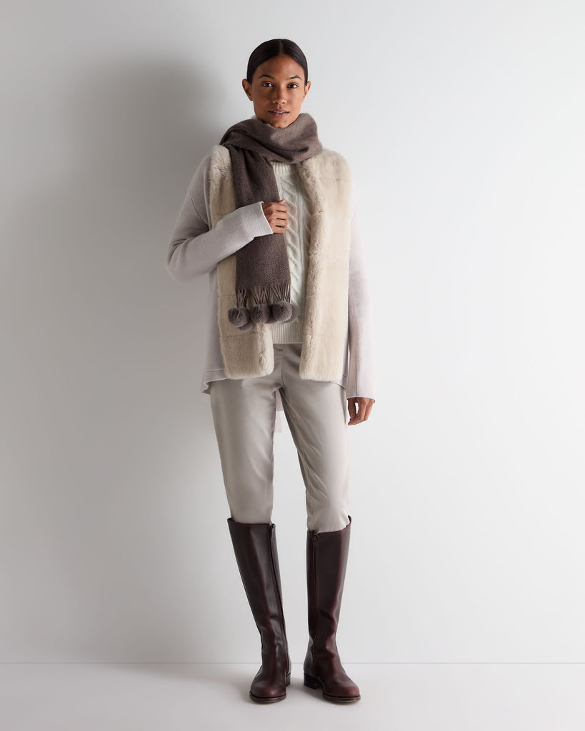 Women's Herringbone Fur Cardigan Snow Grey | N.Peal