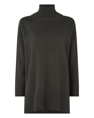 N.Peal Women's Mock Neck Long Cashmere Jumper Arabica Khaki Green