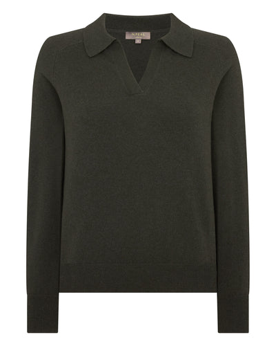N.Peal Women's Harriet Cashmere Polo Shirt Arabica Khaki Green
