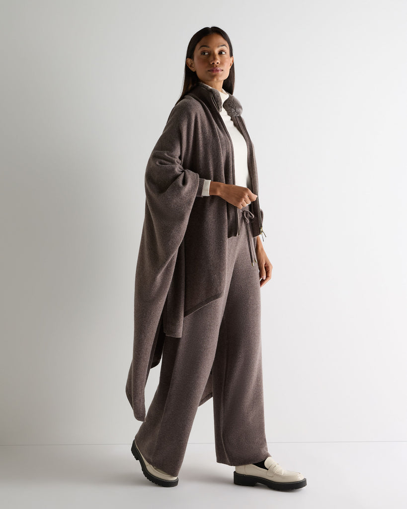 Women's Honeycomb Full Zip Cashmere Jumper With Fur Trim Otter