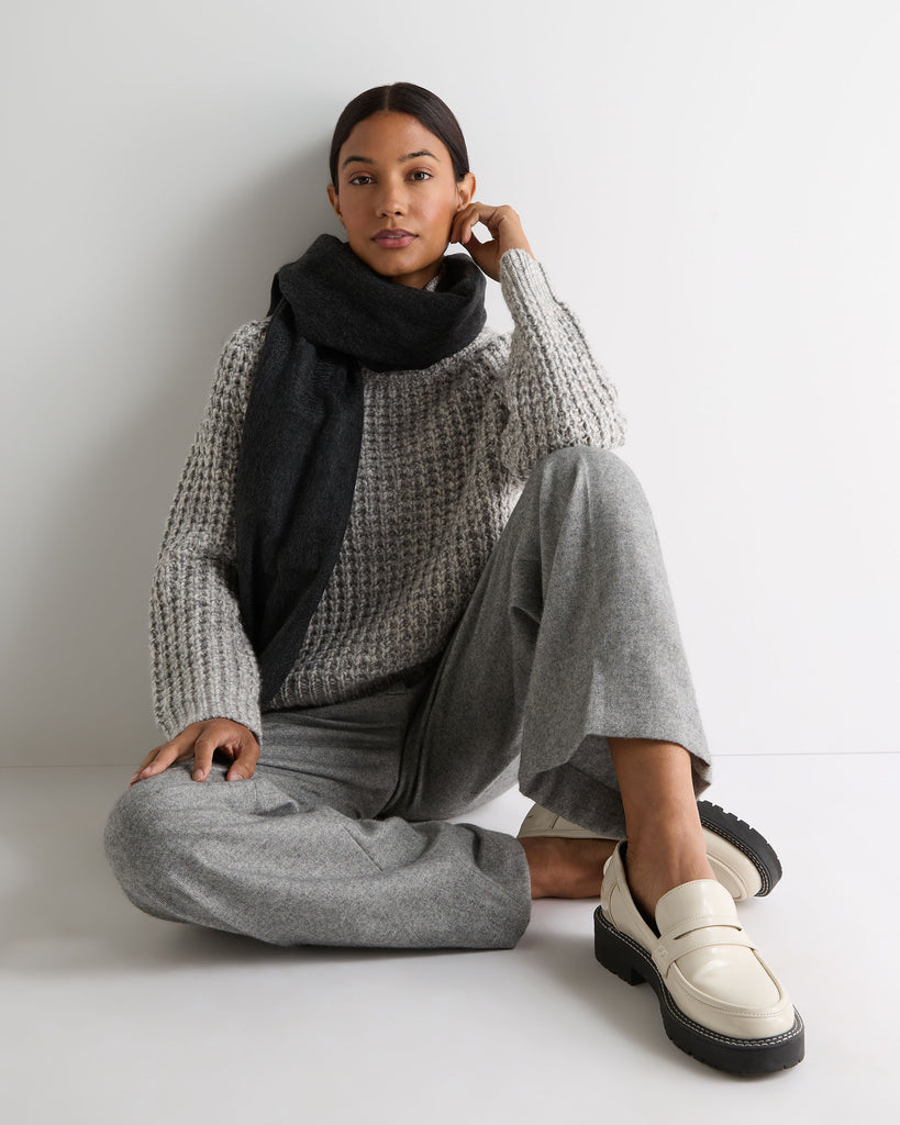 Women's Super Chunky Rib Cashmere Jumper Flannel Grey Marl