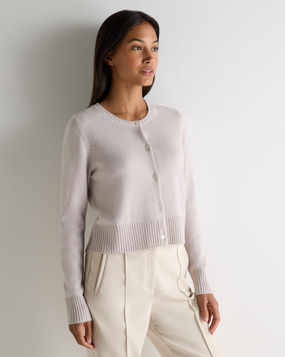 N.Peal Women's Chunky Crop Cashmere Cardigan Snow Grey