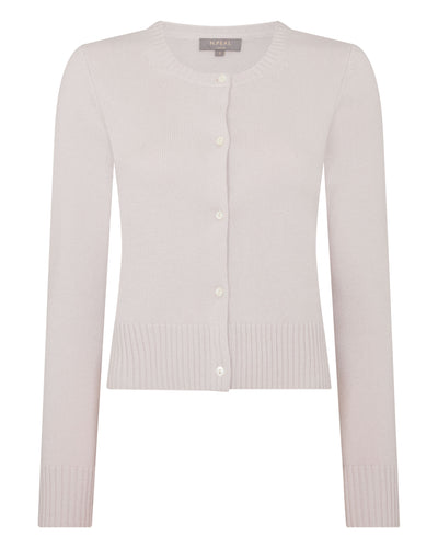N.Peal Women's Chunky Crop Cashmere Cardigan Snow Grey