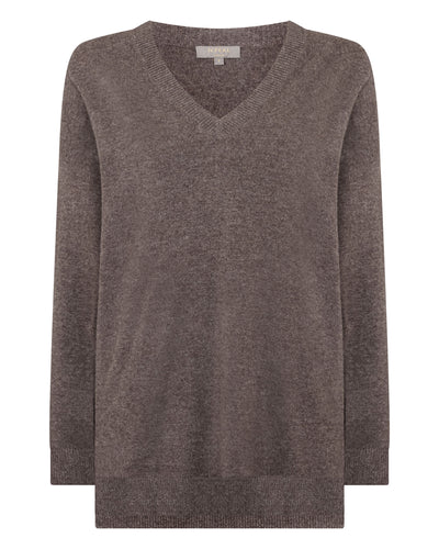 N.Peal Women's Longline V Neck Cashmere Jumper Otter Brown