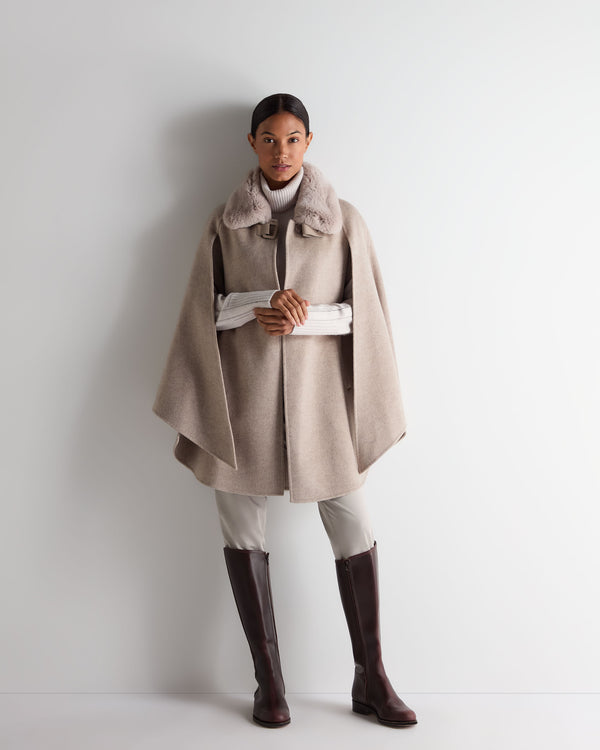 N.Peal Women's Rex Collar Cape Taupe Brown