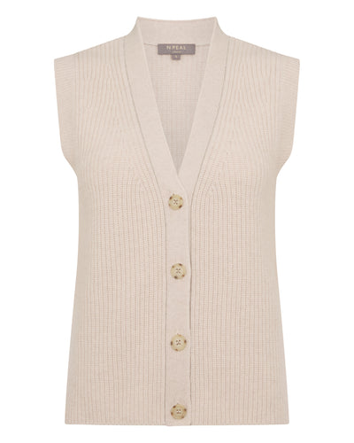 N.Peal Women's V Neck Cashmere Tank Top Ecru White